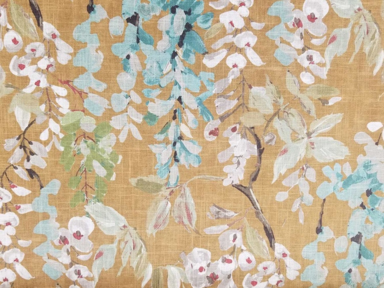 home decor fabric Niche Utama Home Wisteria Ochre Linen-Blend Floral Home Decor Fabric