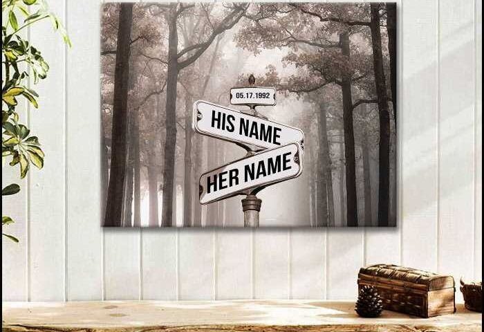 Canvas street sign gift personalized wall decor oh misty him date road custom name her