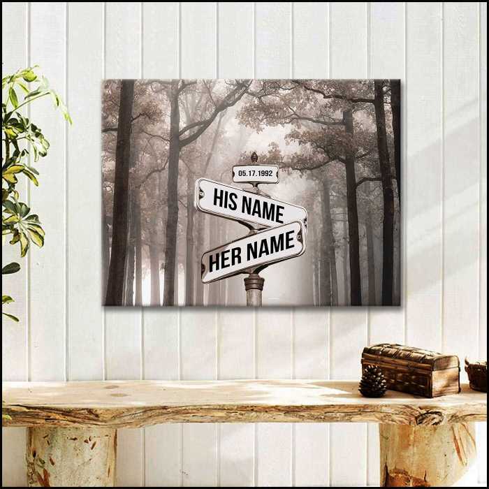 Canvas street sign gift personalized wall decor oh misty him date road custom name her